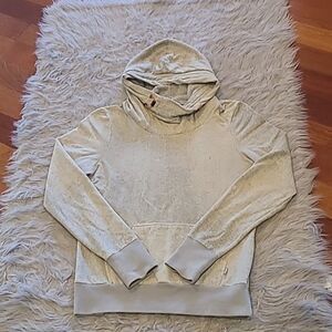 Bench womens gray and white stripped fleece lined‎ hood hooded sweatshirt